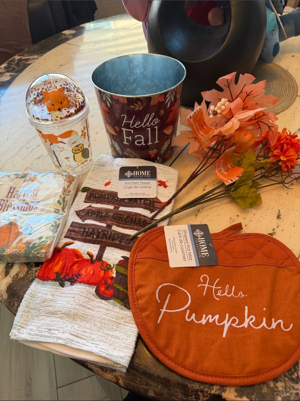 Home Collection Fall Kitchen Set with Orange 'Hello Pumpkin' Potholder Gift Wrap